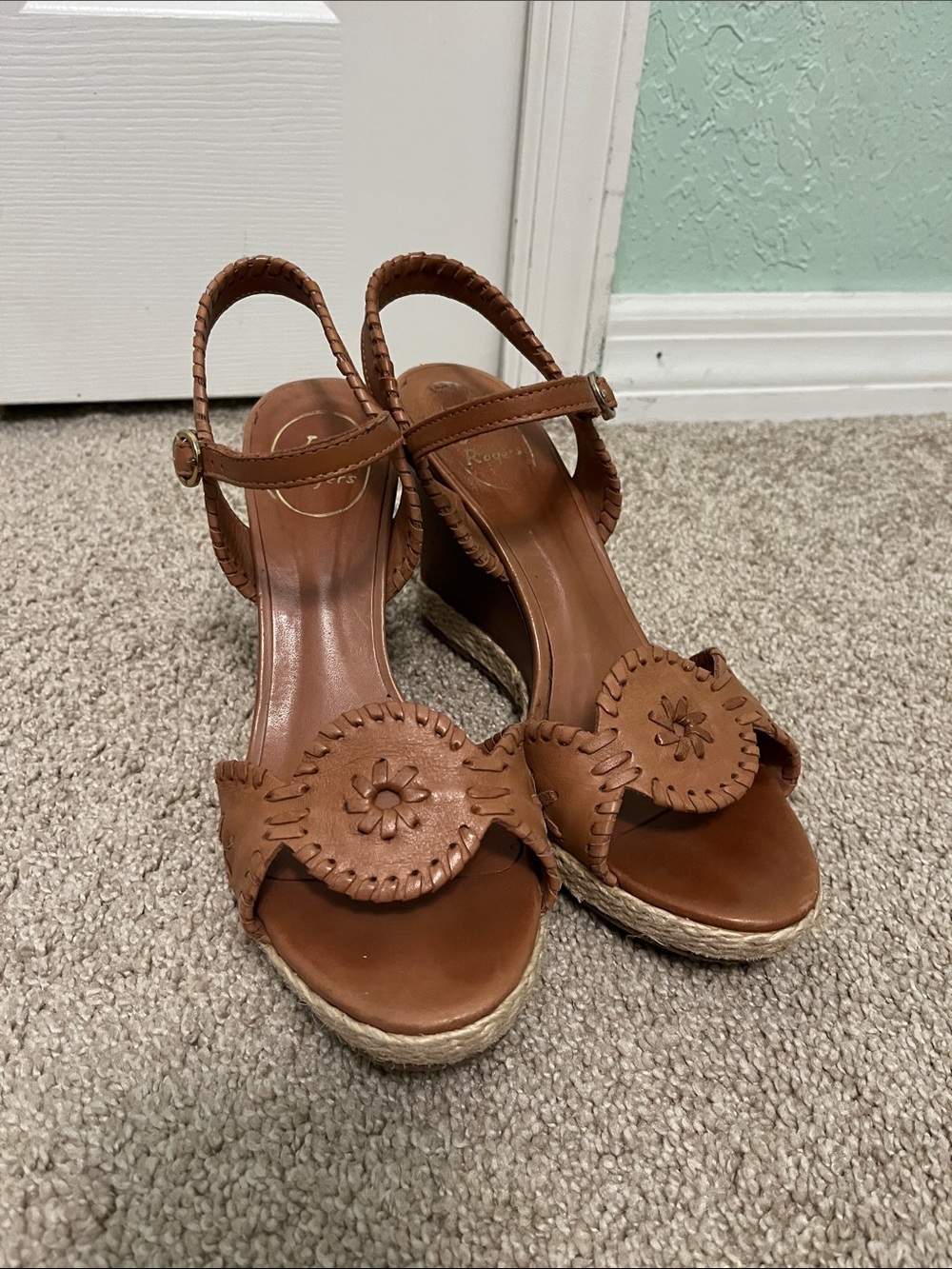 Jack Rogers Woven Leather Espadrille Wedge Sandals - Brown